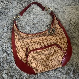 Authentic Vintage Fendi Red Zucca Shoulder Bag